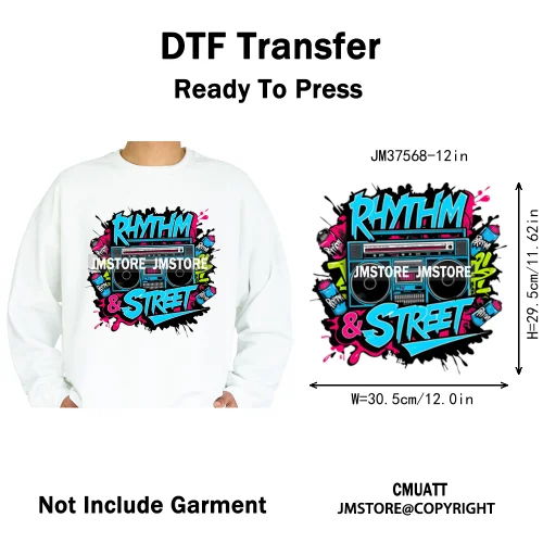 12in Street Heat Urban Chill Streetwear Man Hip Hop Animal Iron on DTF Thermal Transfer Stickers Ready to Press for Clothes Bags