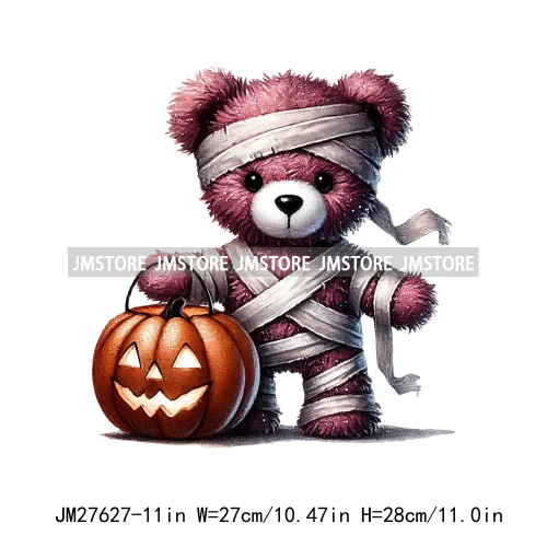 Hip Hop Halloween Pumpkin Mummy Bear Scary Vibes Printing Logos DTF Iron On Transfers Stickers Ready To Press For Sweatshirt