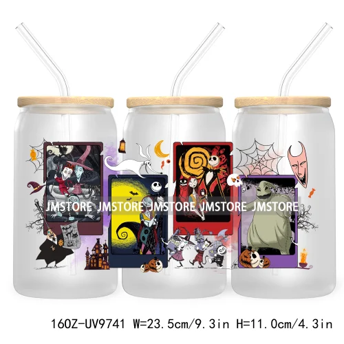 Spooky Cartoon Halloween 16OZ UV Cup Wrap DTF Transfer Stickers For Libbey Glass Can Cups Tumbler Waterproof Labels Scare Crew