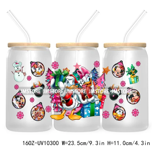 Princess Christmas Cartoon Friends 16OZ UV Cup Wrap DTF Transfer Stickers For Libbey Glass Can Cups Tumbler Magical Kingdom Vibe