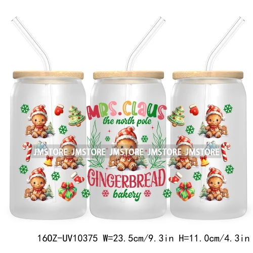 Just A Girl Who Loves Christmas UV DTF Sticker For 16OZ Libbey Glass Cup Can Wrap Transfer Stickers Custom Label Gingerbread Bow