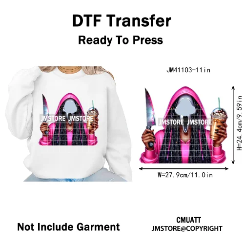 Horror Afro Mama Coffee Lover Scary Girly Killer Halloween Movie Iron on DTF Transfers Stickers Ready to Press for Textile Bags