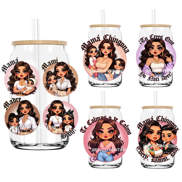 Chicano Latina Mexican Mama Daughter Son UV DTF Transfers Stickers Decals For Libbey Cold Cups Mugs Tumbler Waterproof DIY Logo