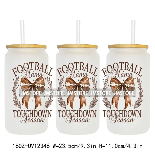 Retro Football Mama Baseball Coquette Bow Game Day 16OZ UV DTF Cup Wrap Transfer Stickers Waterproof Logo For Libbey Glass Can