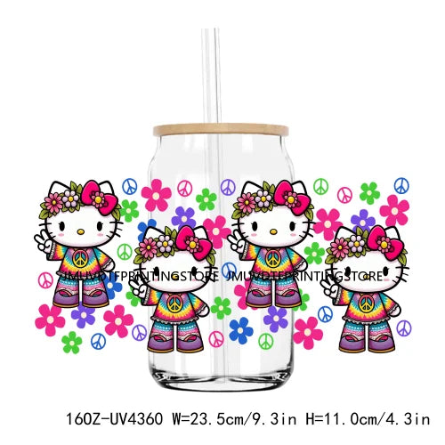 Cute Cartoon Cat Cow 16OZ UV DTF Cup Wrap Transfers Stickers Baseball Girl Custom Label DIY Waterproof Logo For Libbey Glass Can