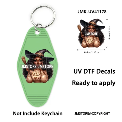 Afro Girl Halloween Skeleton Zombie UV DTF Motel Keychain Decal Ready To Ship Durable Transfer Stickers Print For Hotel Keychain