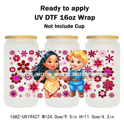 Kids Cartoon Character Flowers Butterfly 16OZ UV DTF Cup Wraps Ready To Apply Waterproof Transfer Stickers For Libbey Glass Can