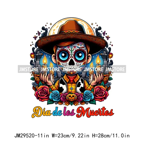 Dia De Los Muertos Mexicao Concha Ghost Cartoon Hispanic Halloween Iron On DTF Transfers Stickers Ready To Press For Clothing