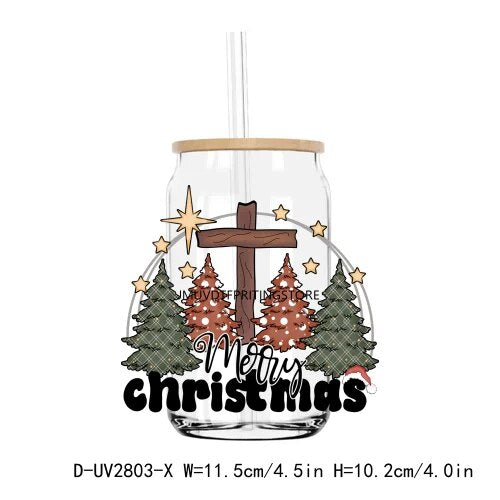 Christian Religious Jesus Christmas UV DTF Transfers Stickers Decals For Libbey Cold Cups Mugs Tumbler Waterproof DIY Craft