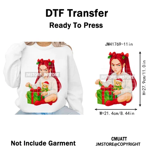 Preppy Christmas Festive Boys Girls Movie Xmas Gift Food Light Iron on DTF Washable Transfer Stickers Ready to Press for Clothes