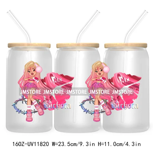 Cartoon Girls Bichota Doll Season Concert Wire Heart Manana Sera Bonito UV DTF Stickers Cup Wraps For 16OZ Libbey Glass Can