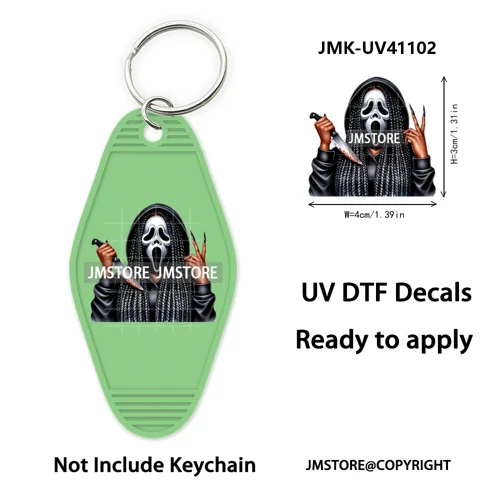 Black Horror Mama Skull Skeleton Ghosts UV DTF Motel Keychain Wraps Ready To Apply Waterproof High Quality Hotel Keychain Decals