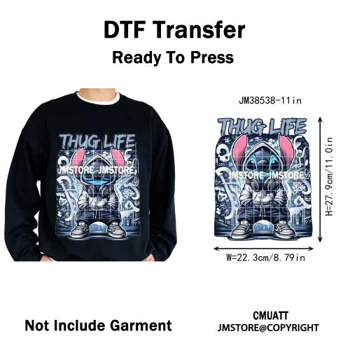 Cool Hip Hop Cartoon Animal Characters Streetwear Thug Life Iron on DTF Washable Transfers Stickers Ready to Press for Clothes