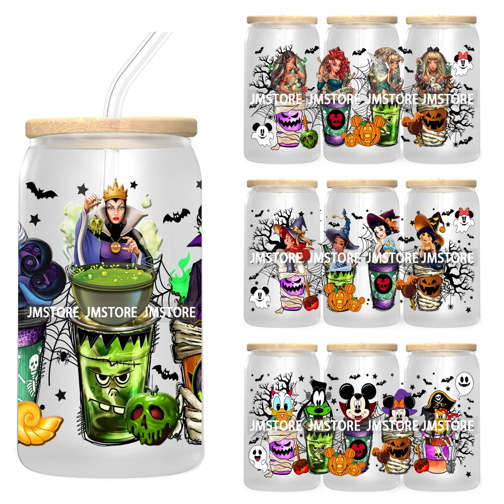 Halloween Coffee Cups UV DTF Sticker For 16OZ Libbey Glass Cup Can Cartoon Princess Wrap Transfer Stickers Custom Labels Logo