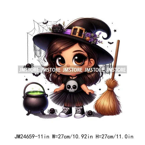 Custom Halloween Spooky Witch Latina Baby Girls Iron On Decals Hispanic Princess DTF Heat Press Transfers Stickers For Hoodies