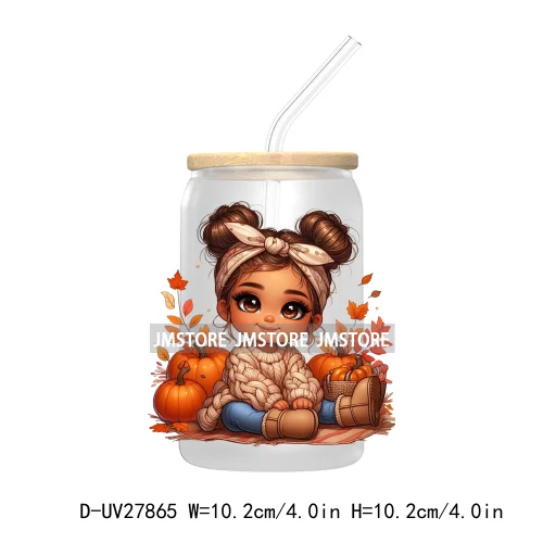 Latina Chibi Autumn Baby Little Girl UV DTF Transfer Stickers Decals For Libbey Cold Cups Mugs Tumbler Fall Vibes Pumpkin Season