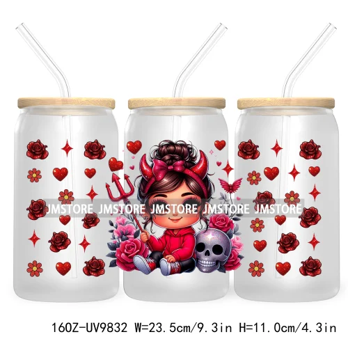 Day Of The Dead 16OZ UV DTF Cup Wrap Transfer Stickers Hispanic Chibi Baby Girl Custom Labels Waterproof For Libbey Glass Can