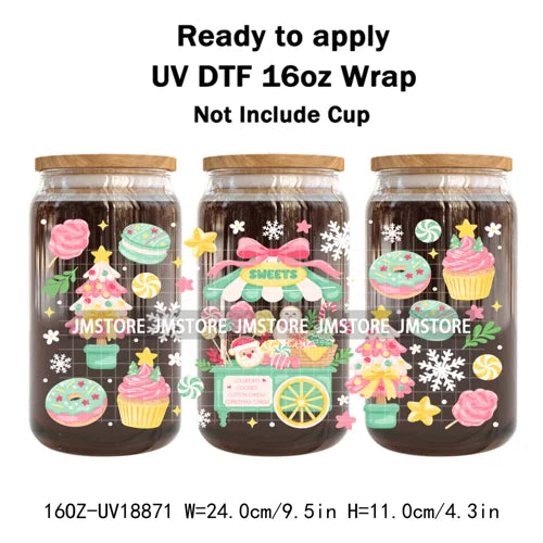 Funny Christmas Sweet Dessert UV DTF Cup Wrap Ready To Apply Transfer Sticker Waterproof 16OZ Tumbler Wraps For Libbey Glass Can
