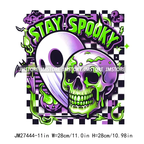 Colorful Coffee Spooky Babe Vibes Stay Spooky Season Ghost Skull Halloween DTF Decals Iron On Transfers Stickers For T-shirts