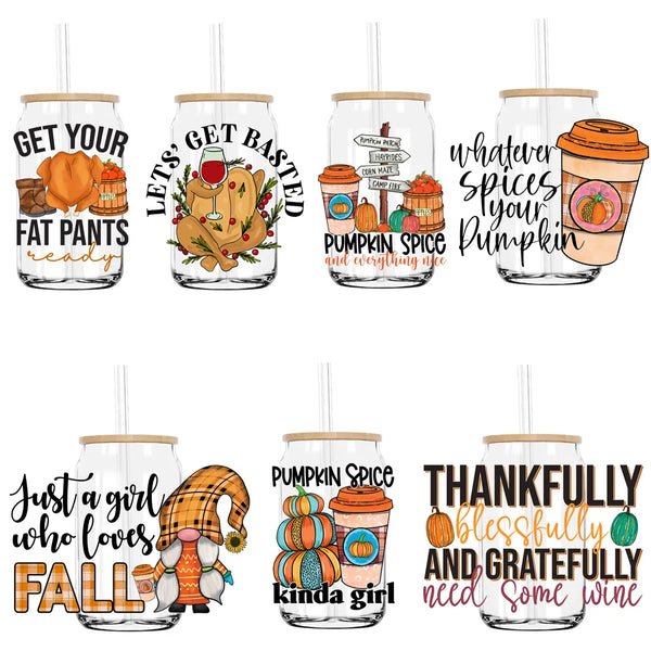 Get Your Fat Pants Funny Thanksgiving UV DTF Transfers Stickers Decals For Libbey Cold Cups Mugs Tumbler Waterproof DIY Craft