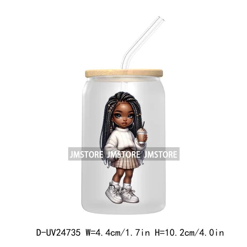 Cute Little Black Boy Girl UV DTF Transfer Stickers Decals For Libbey Cold Cups Mugs Tumbler Waterproof DIY Craft Cool Afro Kids