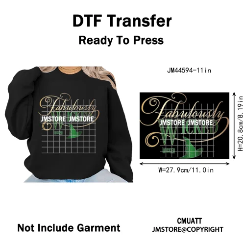 Pink and Green Magic Broomstick Witches Movie Fans Iron on Washable DTF Heat Transfers Stickers Ready to Press for Sweatshirts
