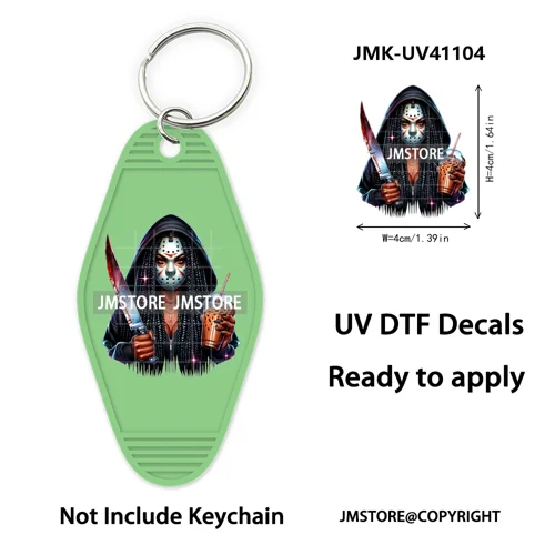 Black Horror Mama Skull Skeleton Ghosts UV DTF Motel Keychain Wraps Ready To Apply Waterproof High Quality Hotel Keychain Decals