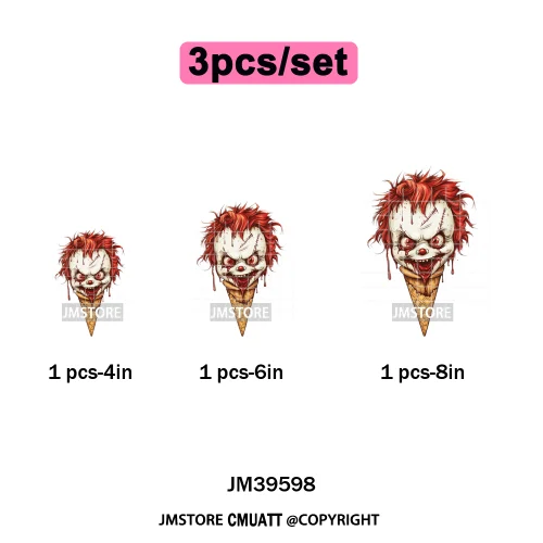 Scary Halloween Popsicles Horror Movie Killers Character Iron on DTF Washable Transfers Stickers Ready to Press for Textile Bags
