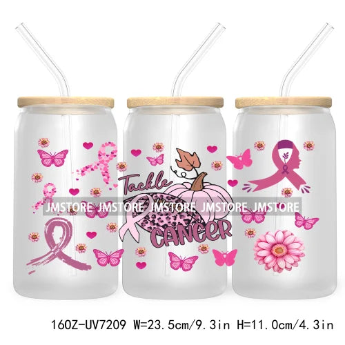 Peace Love Cure Breast Cancer Awareness Pink 16OZ UV DTF Cup Wrap Transfer Stickers For Libbey Glass Can Cups Tumbler October