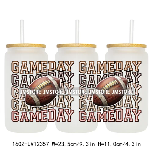 Retro Football Mama Baseball Coquette Bow Game Day 16OZ UV DTF Cup Wrap Transfer Stickers Waterproof Logo For Libbey Glass Can