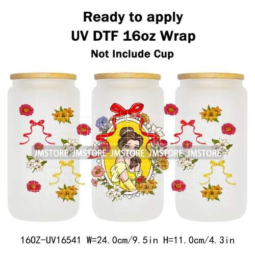 Magical Mirror Princess Coquette Bow 16OZ UV DTF Cup Wraps Ready To Apply Waterproof Transfer Stickers For Libbey Glass Can Mugs