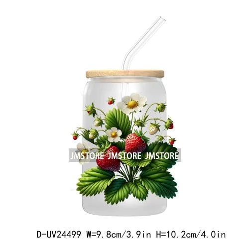 Wild Floral Strawberry With Leaves Fruit UV DTF Transfers Stickers Decals For Libbey Cold Cups Mugs Tumbler Waterproof DIY Craft