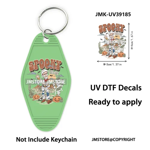 Spooky Halloween Cartoon Character Couple UV DTF Motel Keychain Wrap Ready To Apply Waterproof High Quality Hotel Keychain Decal