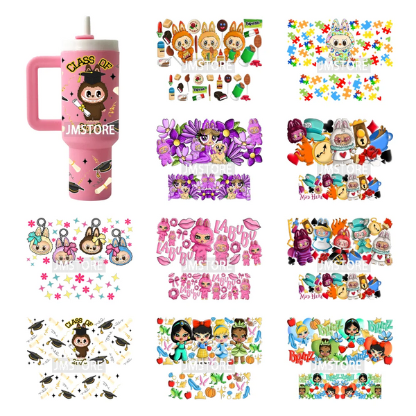 Lovely Cartoon Monsters Princess UV DTF Custom Print Ready To Apply Transfer Stickers Waterproof Wraps For Mini Tumbler Keychain
