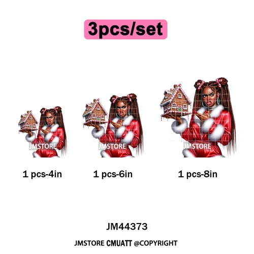 Funny Xmas Afro Glam Girly Gifts Holly Christmas Light Iron on Washable DTF Heat Transfers Stickers Ready to Press for Clothes