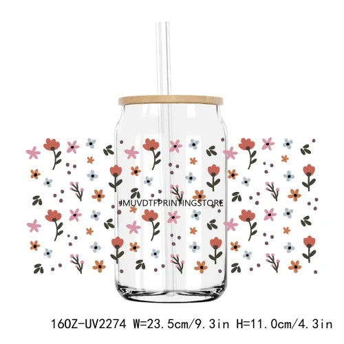 Wild Floral Flowers Bee And Fruits UV DTF Sticker For 16OZ Libbey Glass Cup Can Wrap Transfer Sticker Custom Labels DIY Logo