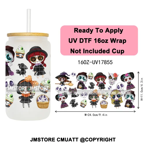 Horro Killer Witch Halloween UV DTF Cup Wrap Ready To Apply Transfer Stickers Waterproof 16OZ Tumbler Wraps For Libbey Glass Can