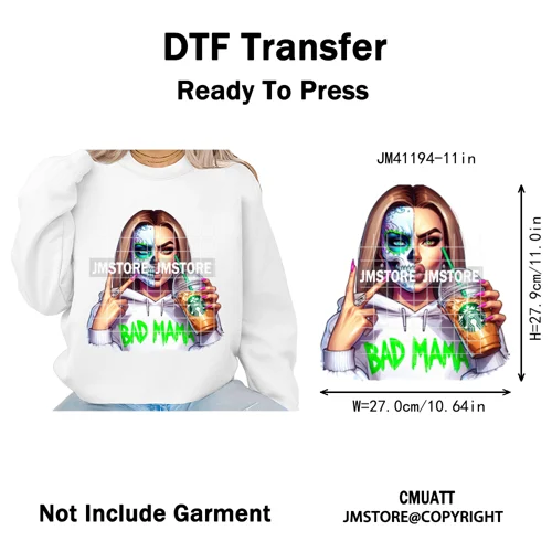 Creepy Killer Mama Club Halloween Spooky Vibes Horror Mom Iron on Washable DTF Transfer Stickers Ready to Press for T-shirts Bag