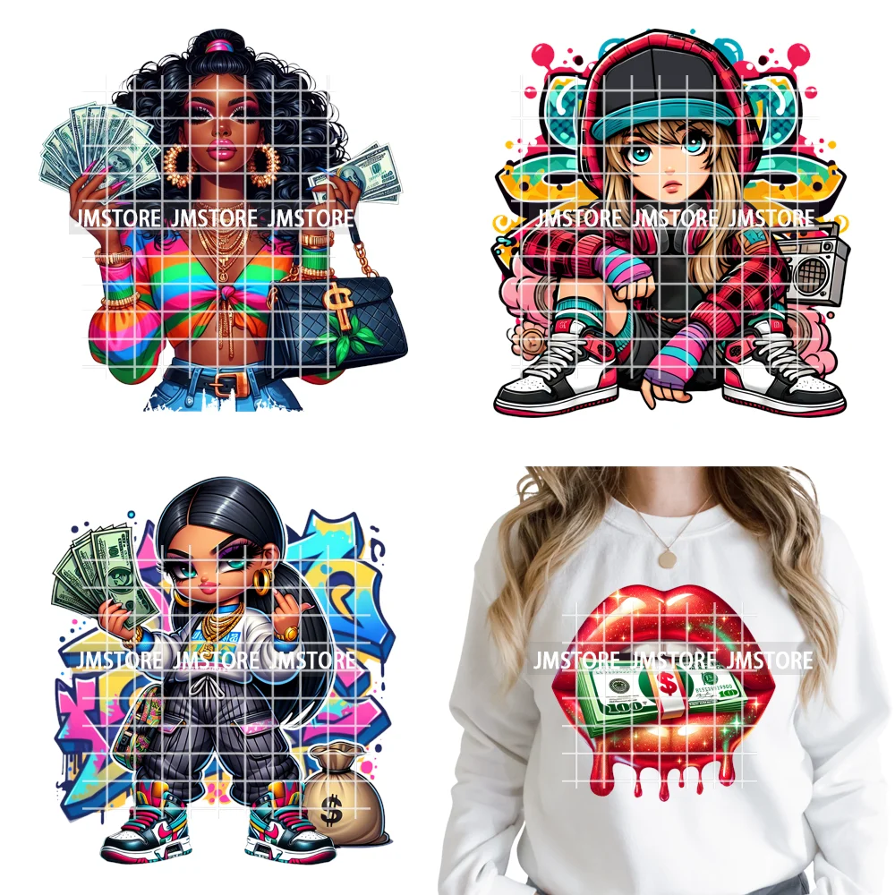 12in Glossy Dripping Lips Streetwear Graffiti Trap Girls Iron on DTF Thermal Transfer Stickers Ready to Press for Woman Clothing