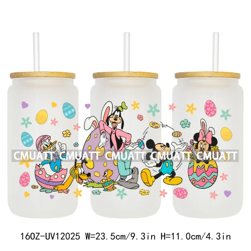 Spring Easter Stickers Cartoon Bunny Characters Eggs Kids 16OZ UV DTF Cup Wrap DIY Durable Label For Libbey Glass Can Mugs