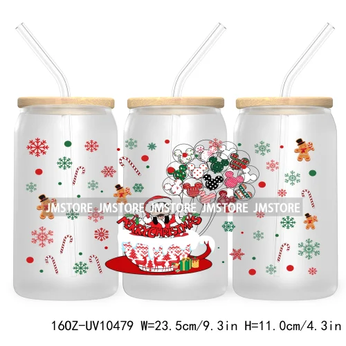 Merry Christmas Mouse UV DTF Sticker For 16OZ Libbey Glass Cup Can Wrap Transfer Stickers Custom Labels Xmas Cartoon Characters