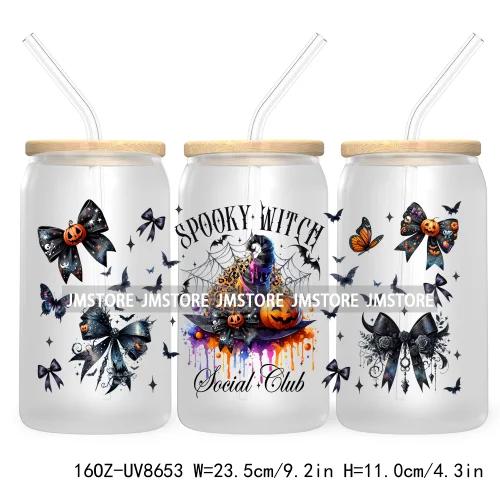 Spooky Witch Social Club UV DTF Cup Wrap For 16OZ Libbey Glass Cups Can Transfer Stickers Custom Labels Logo Halloween Season