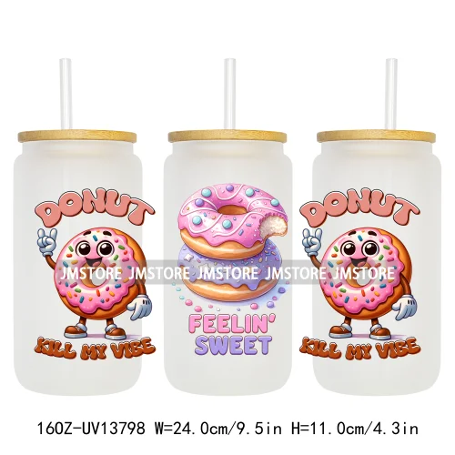 Dunkie Junkie Coffee Donuts UV DTF Wraps Transfer Sticker Selfadhesive Waterproof High Quality For 16OZ Libbey Glass Can Tumbler