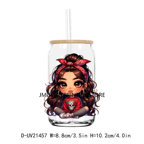 Chibi Cute Chicana Doll With Rose UV DTF Transfers Stickers Decals For Libbey Cold Cups Mugs Tumbler Mexico Waterproof DIY Logo