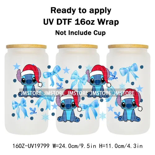 Christmas Mouse Cartoon Charater Girly UV DTF Cup Wrap Ready To Apply Transfer Stickers Durable For 16OZ Libbey Glass Can Bottle