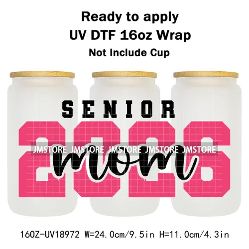Senior 2026 Graduation Girly UV DTF Cup Wrap Ready To Apply Transfer Stickers Waterproof 16OZ Tumbler Wraps For Libbey Glass Can