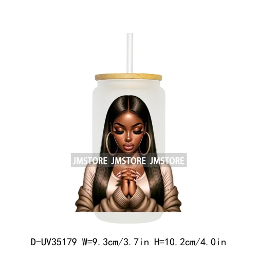 Black Girl Praying Faith Religious Woman UV Sticker Decals For Libbey Cold Cups Mugs Tumbler Transfer Stickers Waterproof Prints