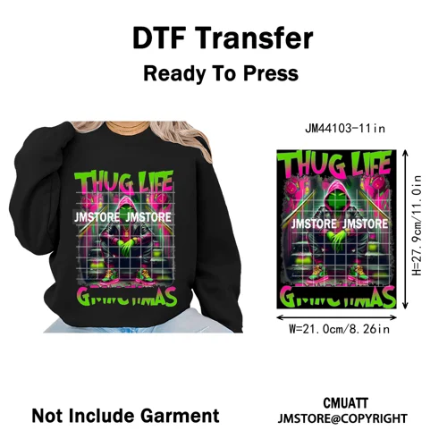 Thug Life Cartoon Movie Xmas Friends Christmas Thief Iron on Washable DTF Transfers Stickers Ready to Press for T-shirts Bags