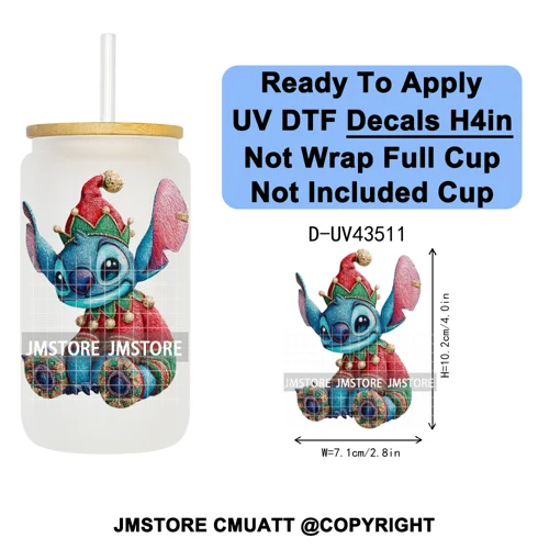 Winter Cartoon Christmas Holiday UV DTF Transfer Stickers Decals Ready To Apply Good Quality Logo For Libbey Cold Cup Mug Bottle