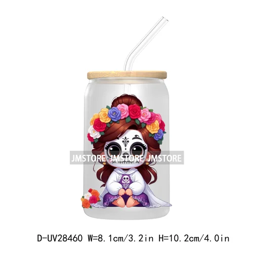 Cute Latina Cartoon Princess Baby Girl UV DTF Transfer Stickers Decals For Libbey Cold Cups Mug Tumbler Labels Sugar Skull Woman